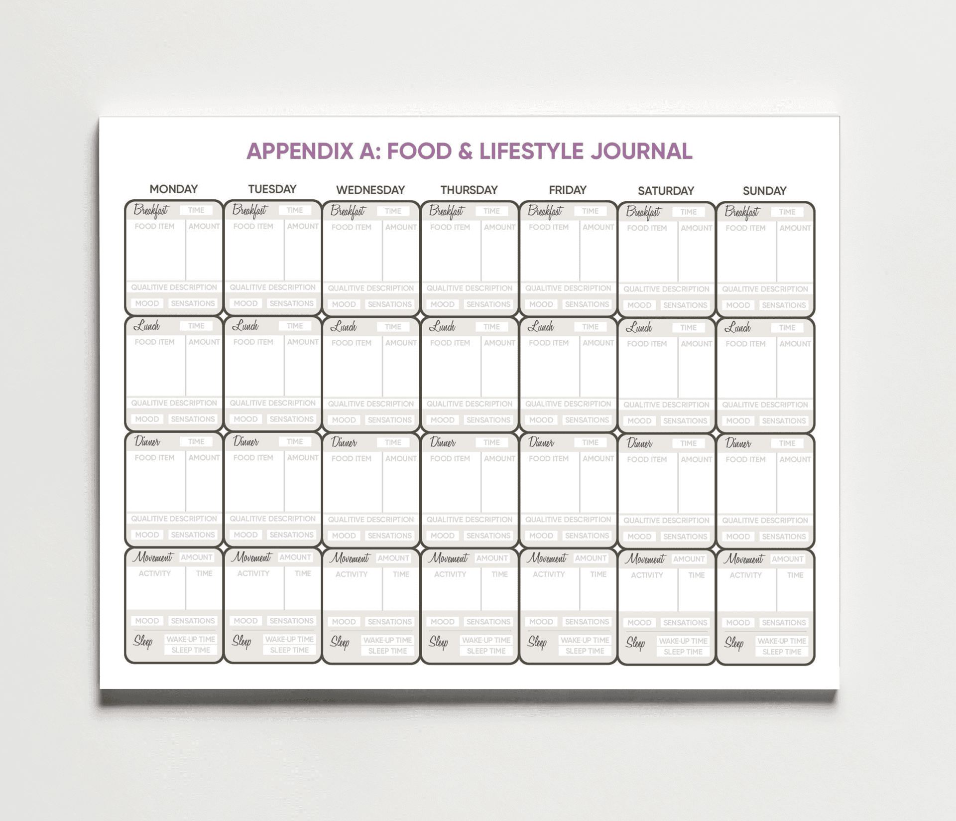 food journal mock up