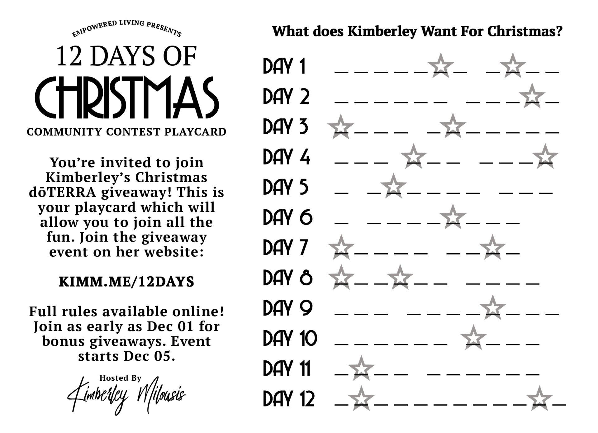 12 Days of Christmas Play Card 2022 Printable