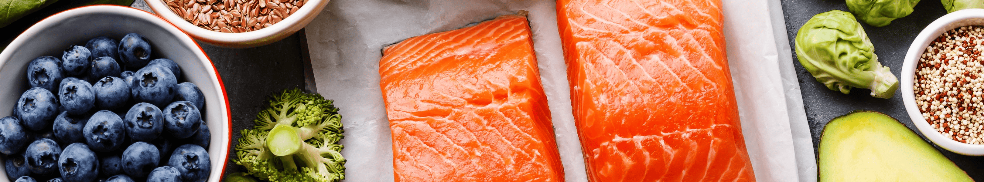 Image of healthy food including fish, fruit and vegetables